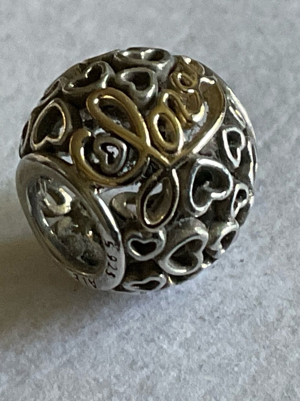 Pandora Two-Tone Heart Filigree Charm in Silver and Gold